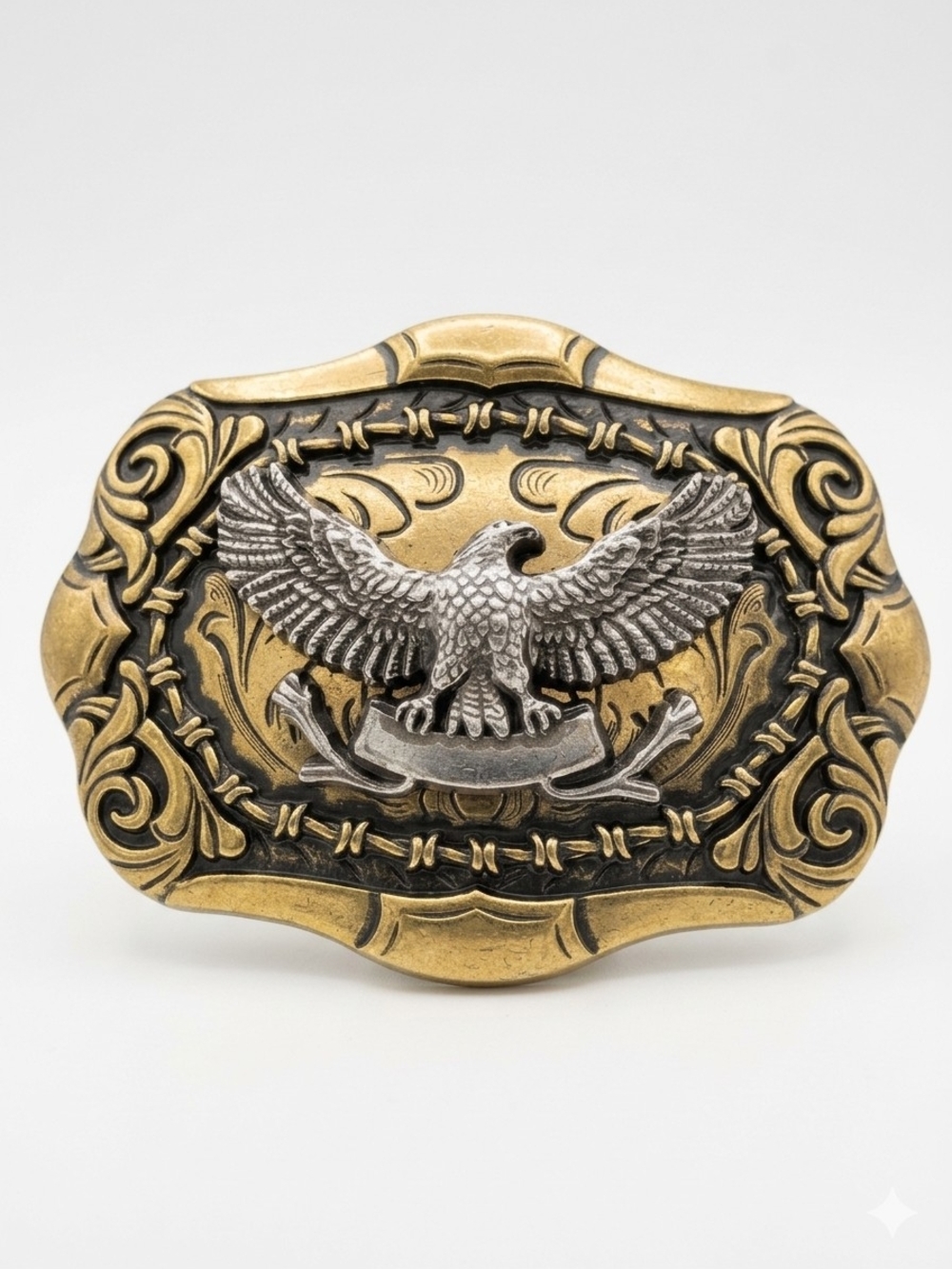 Western Gold and Silver Eagle Brass Belt Buckle